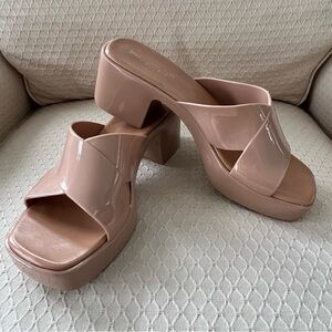 Jeffrey Campbell Bubblegum Nude Shiny Platform Mules
